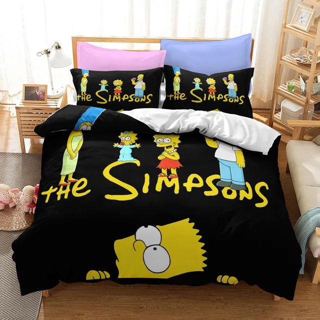 

2021 New 3D Cartoon Printed Bedding Set Simpsones Family Anime Duvet Cover King Queen Full Twin Size Kid Bedroom Decor Bed Linen