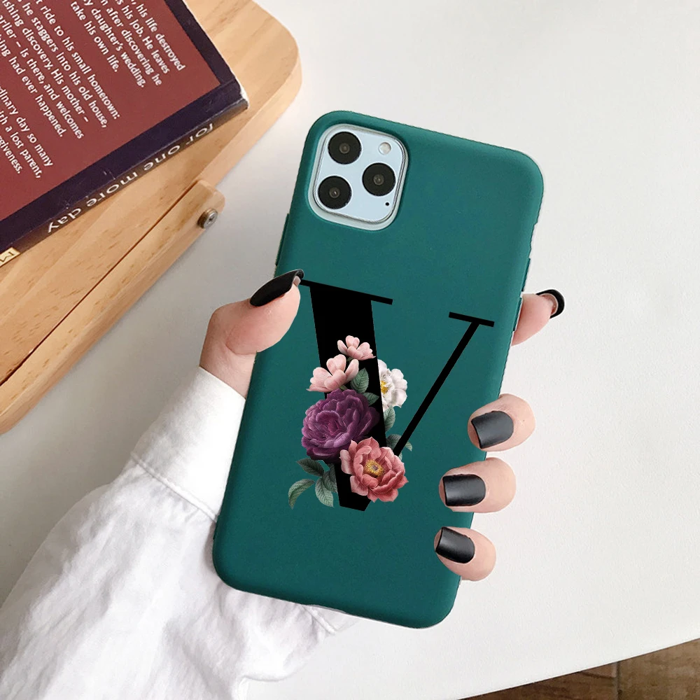 

For IPhone 11 12 Pro Max 12 Mini 7 8 Plus X XR XS SE2020 Cover Fashion Luxury Flower Letters Design Soft TPU Silicone Case Capa