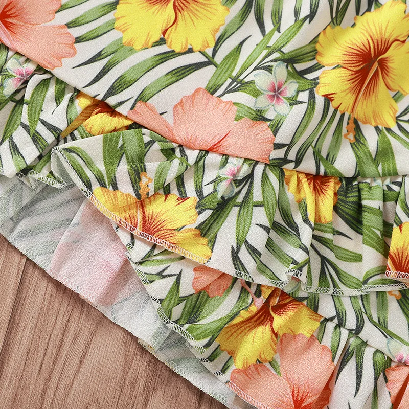 Летний желтый укороченный топ с лямкой на шее для малышей юбка цветочным