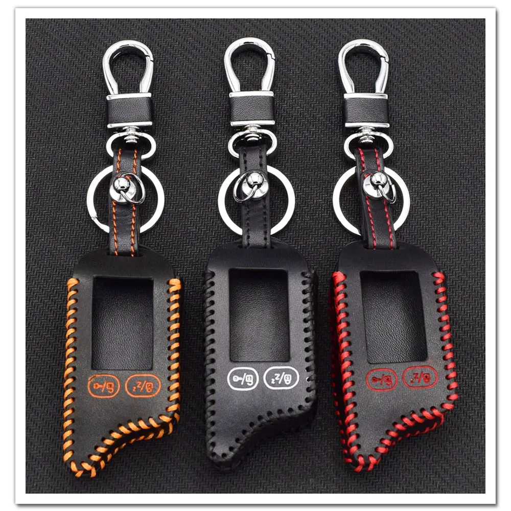 Кожаный чехол для ключей автомобиля TZ9030 для Tomahawk TZ9030-24V TZ 9031 7010 9020 двухсторонняя Автомобильная сигнализация ЖК-пульт дистанционного управления чехол брелок сумка