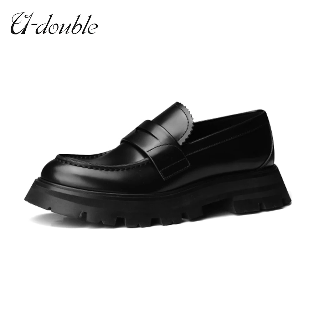

U-Double Genuine Leather Women Shoes Spring 2022 New British Style Women Loafers Platform Woman Fashion High Heels Pumps