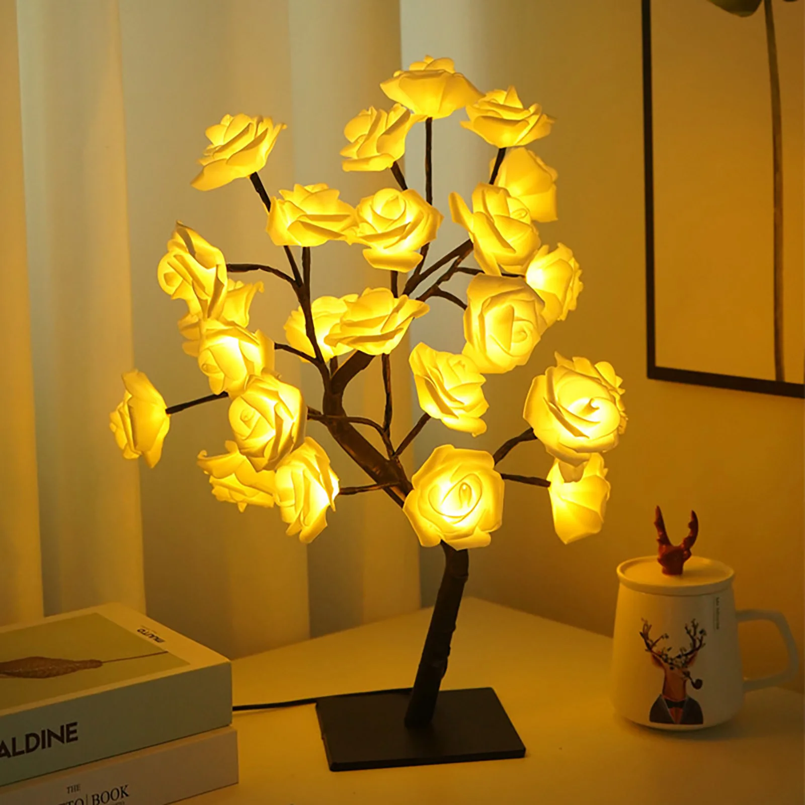 

Table Lamp Flower Tree Rose Lamps Fairy Desk Night Lights USB/Battery Operated Gifts for Wedding Valentine Christmas Decoration