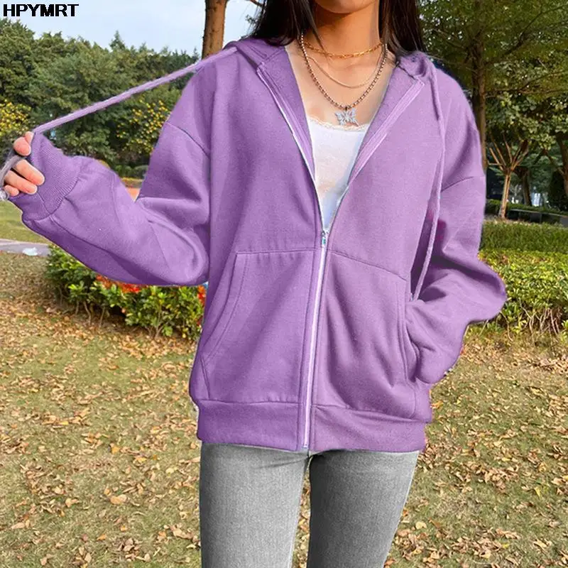

Purple Hoodies Women's Plue size Sweatshirts Hoodie Pocket Jacket Harajuku Clothing Femme Hooded Zipper Top Hipster Clothes