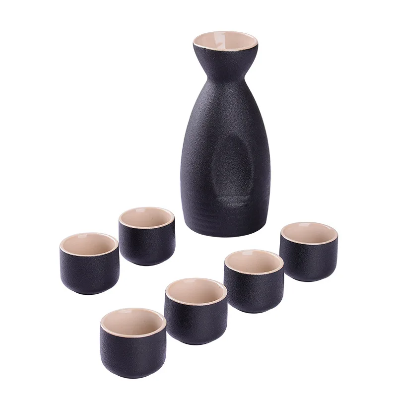 

2021 6Sake Cups+1Sake Pot Pottery Porcelain Japanese Style Hip Flasks Home Kitchen Office Tea Pot Set Vintage Ceramic Sake Pot