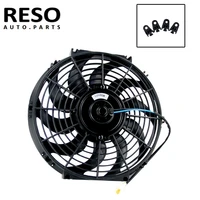 black 10 12 14 inch 12v 80w electric universal auto cooling radiator fan mounting kit with slim reversible blade fan