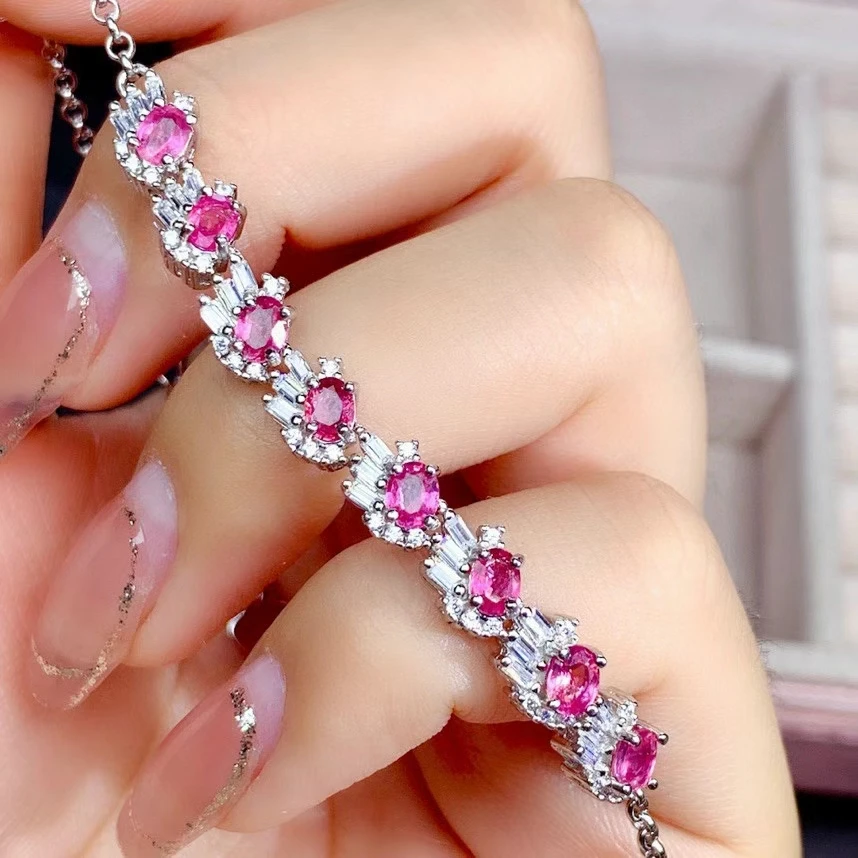 

Fashion lovely smiling face Natural pink sapphire Bracelet Natural gemstone Bracelet S925 silver women party gift Jewelery