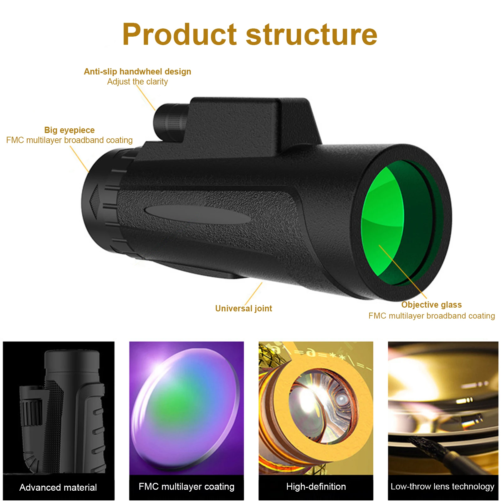 

12X50 High Power HD Monoculars With Holder & Tripod Waterproof Pocket Scope For Smartphone Clear BAK4 Prism For Bird Watching