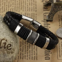 leather braided metal bracelet for men and women personality retro hip hop handmade jewelry couple bracelet mens jewelry access