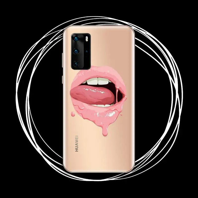 

Sexy lips lipstick Phone Case Transparent for Huawei P20 P30 P40 lite pro P smart 2019 honor 8x 10i