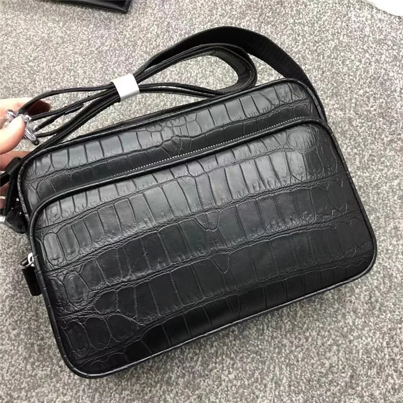 

Authentic Real Crocodile Belly Skin Matt Finished Men's Messenger Bag Genuine Alligator Leather Male Single Cross Shoulder Bag