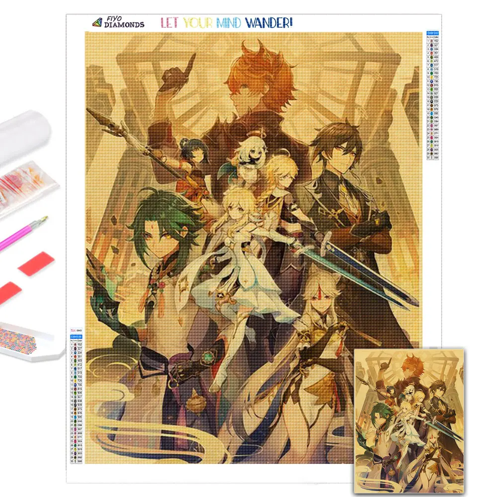 

Алмазная живопись аниме Genshin Impact Алмазная вышивка домашний декор мозаичная картина наборы для вышивки крестиком ручной работы геншин импул...