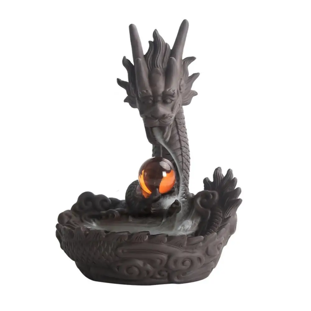 

Hot Sales!! Ceramic Backflow Ball Dragon Incense Burner Cones Stick Holder Home Ornament