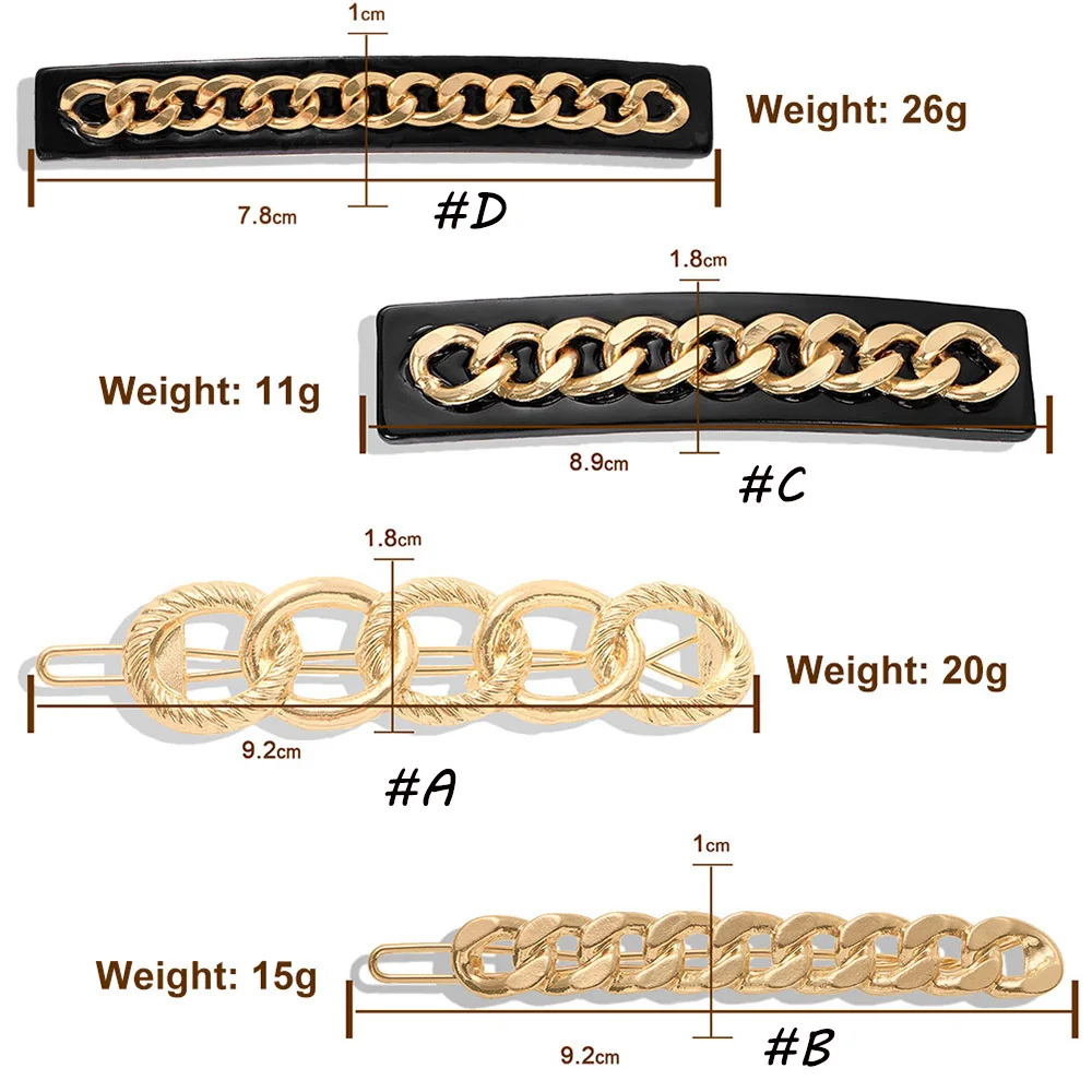 

2020 New Metal Chain Geometric Hair Clips Gold Color Vintage Acrylic Hairpins Jewelry Hair Accessories for Women Barrettes