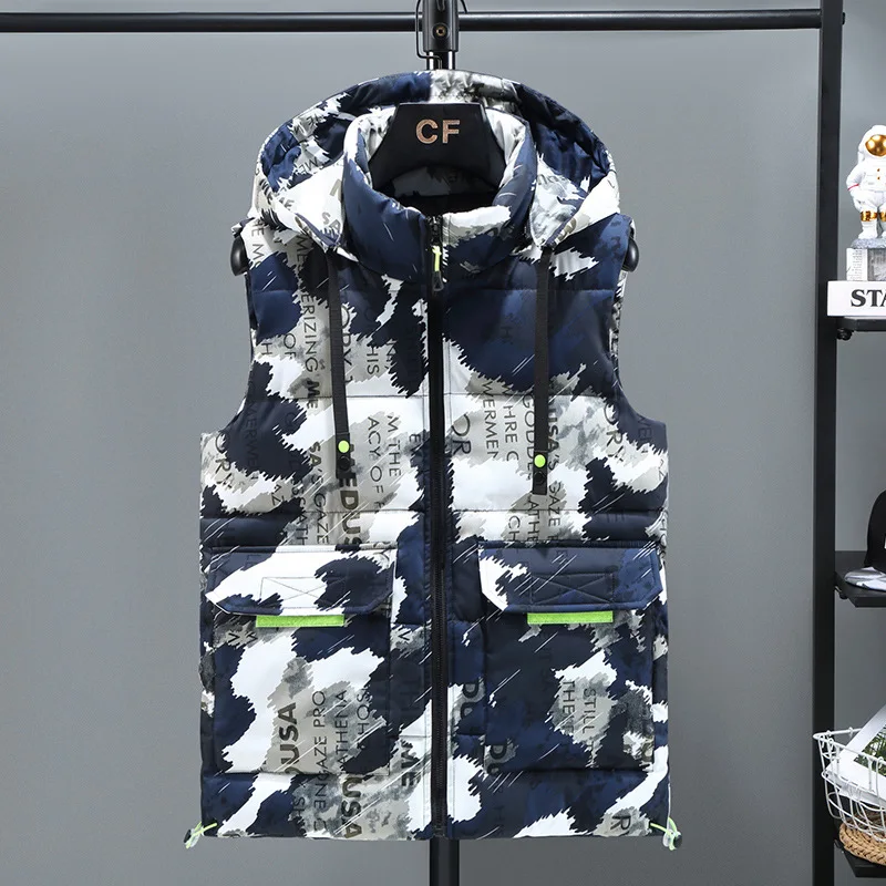 

Camouflage Vest Men Miliary Fashion Autumn Jacket Sleeveless Casual Men's Vests Warm Cotton Liner Asian Size 4XL