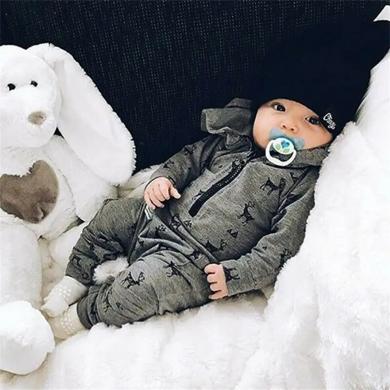 

Baby Boy Christmas Deer Printed Long Sleeve Hooded Romper 6M-3Y Infant Toddler Kid Autumn Winter Casual Cotton Jumpsuit Playsuit