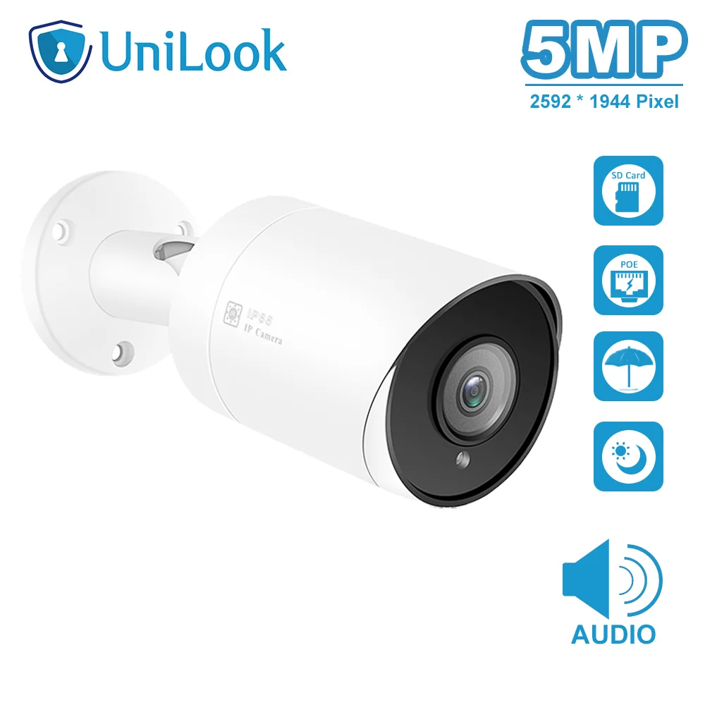 UnilLook 5MP пуля ip-камера Onvif POE Встроенный микрофон слот для sd-карты(опционально) IR 30m камера безопасности наружная IP 66 H.265