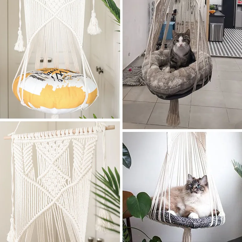 Подвесная корзина для кошек качели кошачье кресло хлопковая веревка в богемном