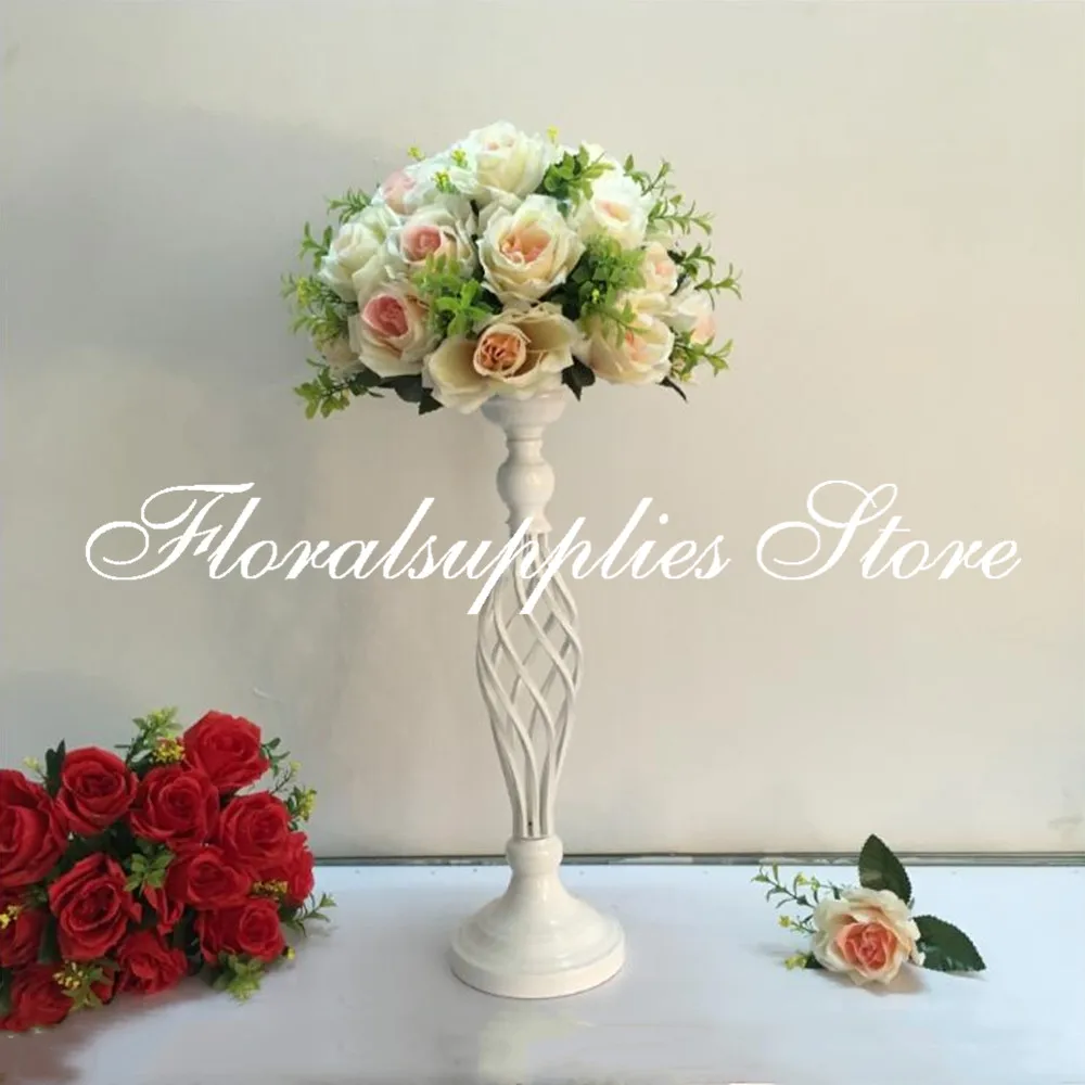 

10PCS/LOT Creative White Candle Holders Candlestick Flower Vase Wedding Table Road Lead Flower Rack Decorative Vase Stand