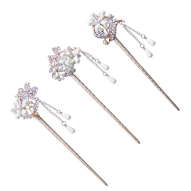 Традиционный китайский цветок искусственный жемчуг кисточка застежка для волос