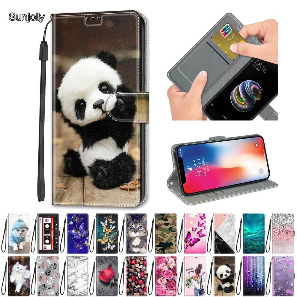 Sunjolly Phone Case for ZTE Blade A71 A51 A31 A7s 2020 A3 A5 2020 Lanyard Flip Wallet Cat PU Leather Phone Cover coque fundas