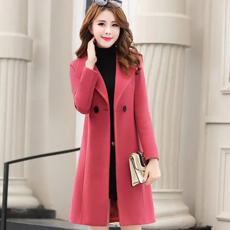 light red Женская Длинная тонкая шерстяная Верхняя одежда Модное Новое Женское пальто элегантный шерстяной женское осеннее пальто зимняя куртка одежда - Цвет: light red