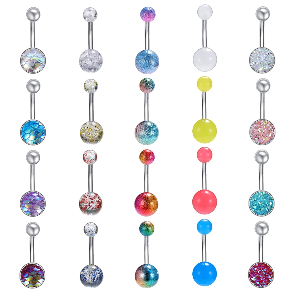 

ZS 14G Belly Button Rings Piercing 316L Surgical Steel Navel Rings Rainbow Color Crystal Stone Ombligo Body Jewelry for Women