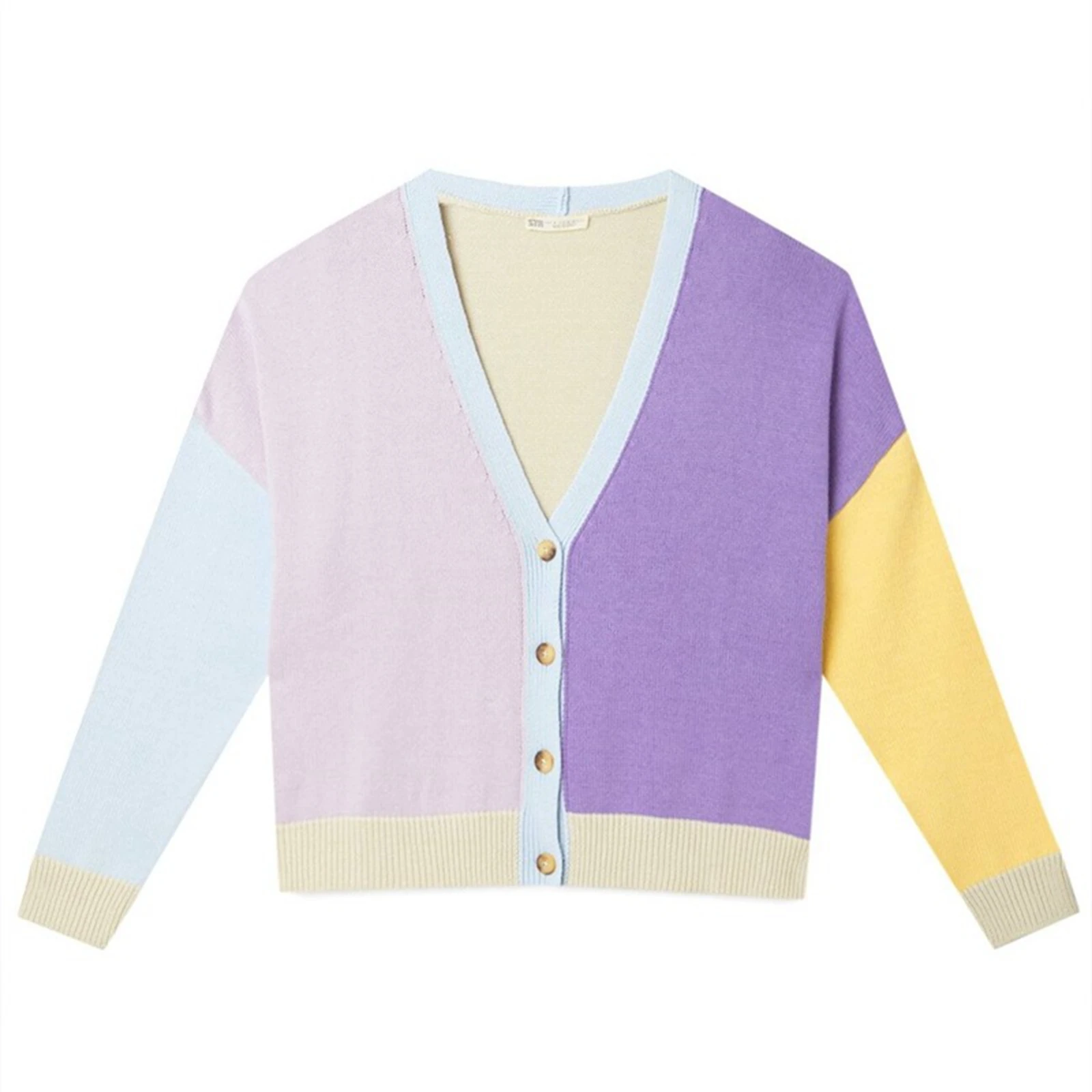 

2021 New Women Casual Long Sleeve Cardigan Vintage Contrast Color Single-breasted Knitted Coat