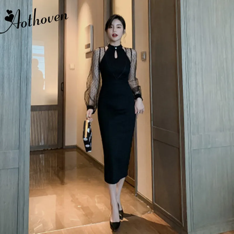 Винтажное элегантное Сетчатое платье в стиле пэчворк вечернее с длинным рукавом