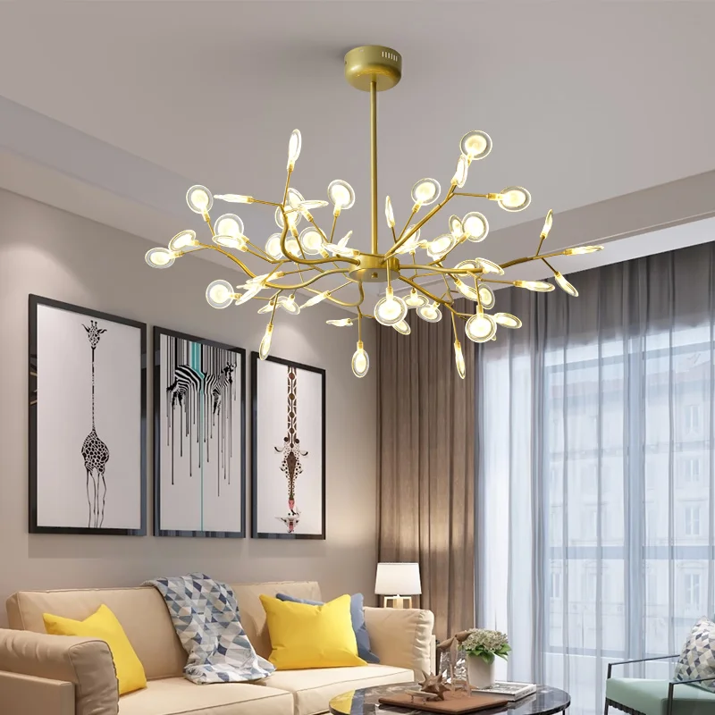 Candelabro luciérnaga de oro negro, iluminación de rama de árbol, Retro, araña clásica, decoración para sala de estar
