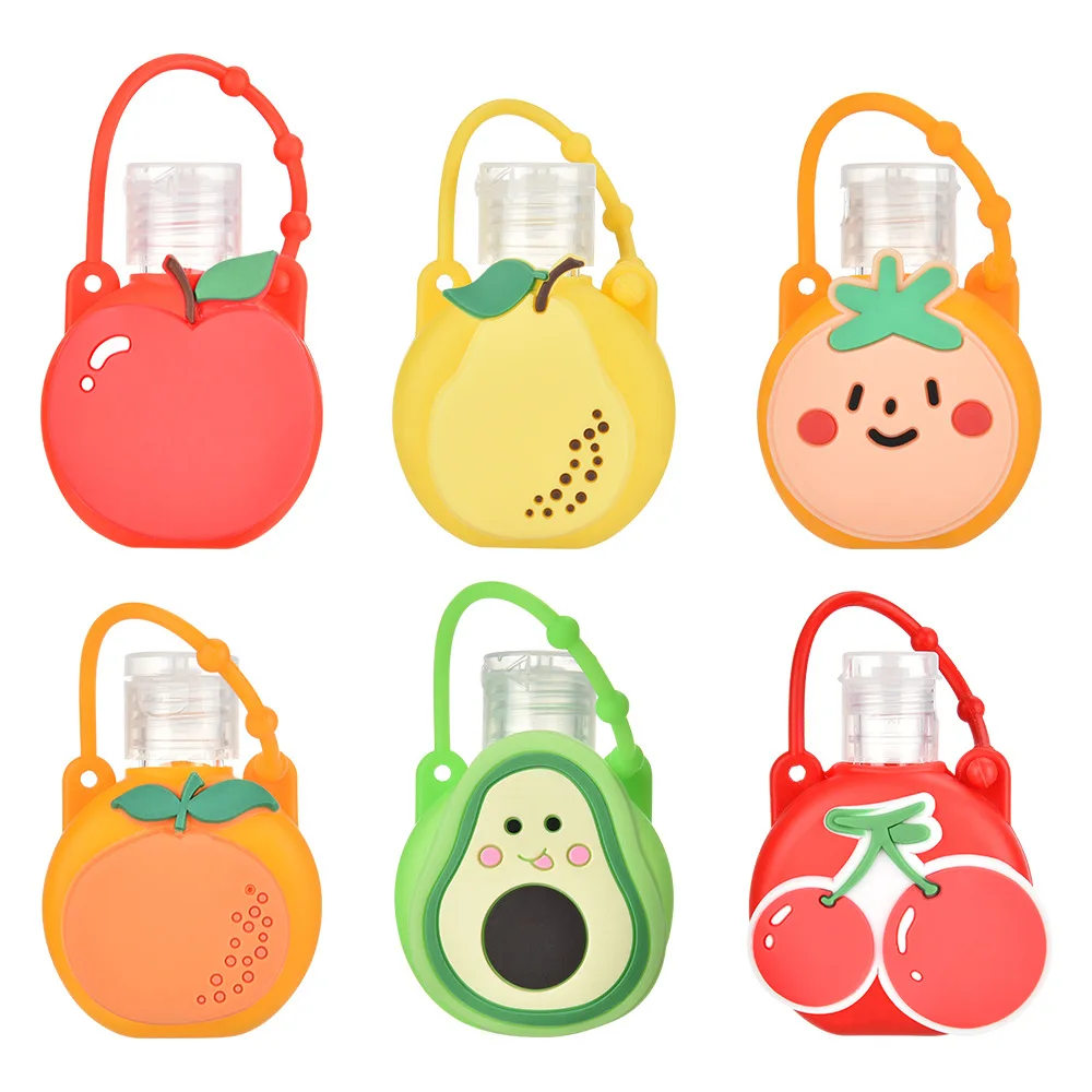 

6 Cartoon Fruit Silicone Bottles 30ml Round Plastic Hand Sanitizer And Lotion Portable Bottle