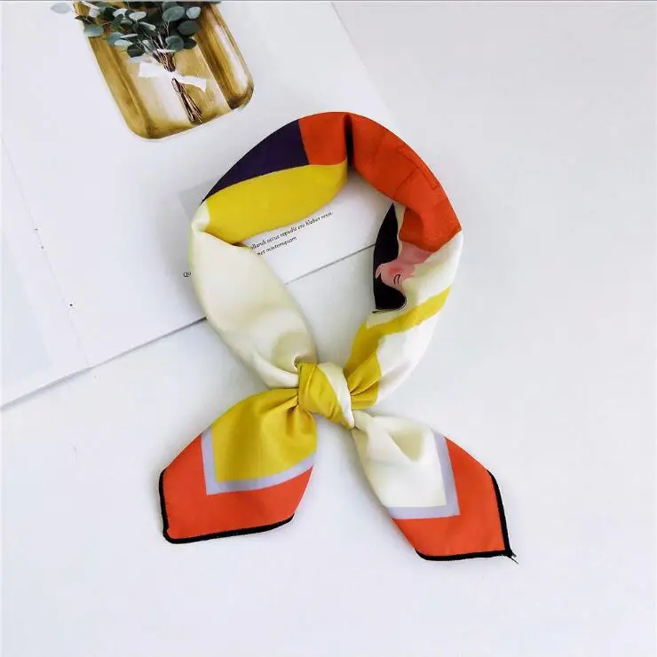 

53cm Small Square Satin Scarf Cartoon Animal Print Neckerchief Scarf Foulard Femme Elegant Women Wrap Handkerchief Bandana