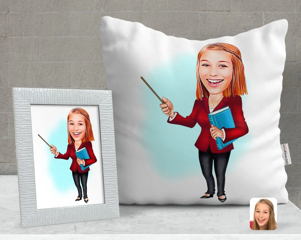 

Персонализированные Для женщин учителя карикатура декоративная подушка и рамка подарок Seti-3