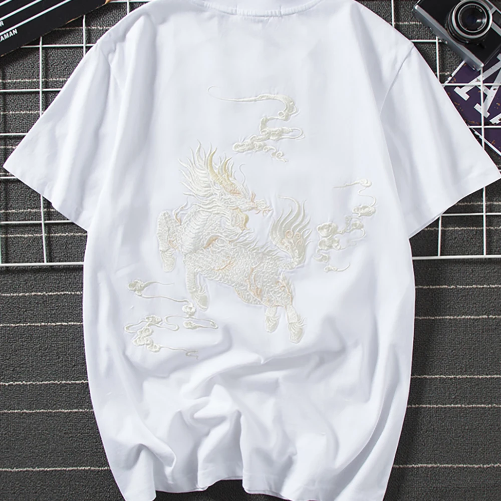Футболка мужская с вышивкой дракона Yokosuka в японском стиле новинка 2020 летняя