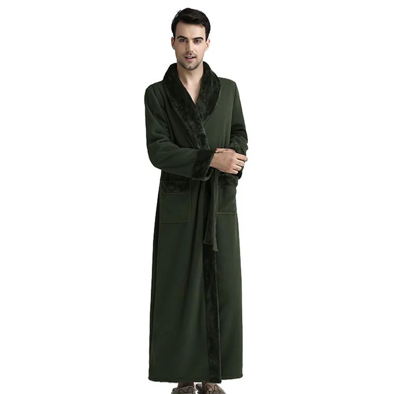 New Winter Men Long Robe Flannel Warm Kimono Bathrobe Gown Casual Nightgown Sleepwear  Long Sleeve Home Clothes