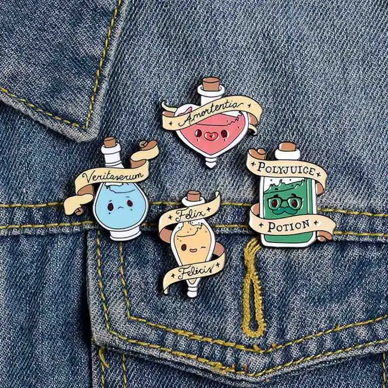 Волшебные любовные Зелия эмалевые заколки Мультяшные броши на лацкан булавка