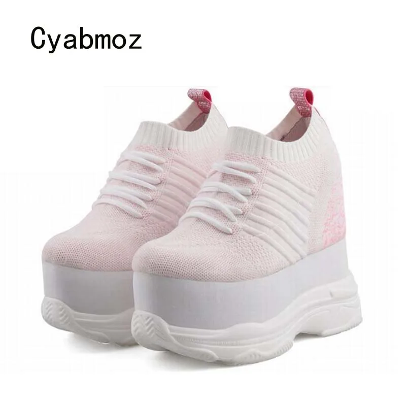 Женские кроссовки на платформе Cyabmoz дышащие увеличивающие рост высоком каблуке |
