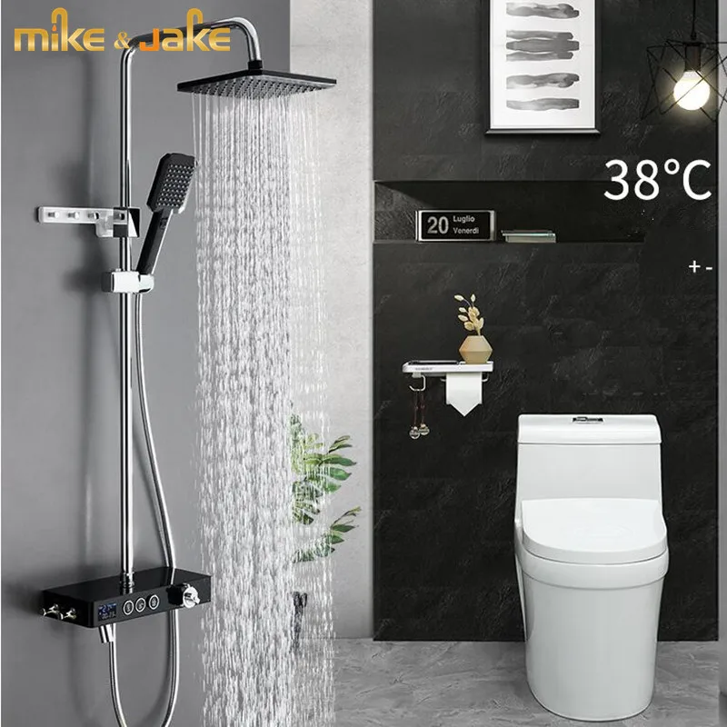 

Black Constant Temperature Shower Set Nordic Household Bathroom Shower shower stand bath shower with display temperature