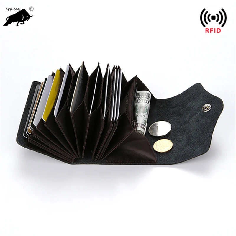 RFID Wallet Women Men Double Zippers Coins Purse Slim Leather Accordion style ID Credit Card Holders Cases | Багаж и сумки