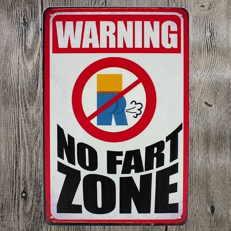

WARNING NO FART ZONE Metal Tin Signs Plate Sign House Cafe Restaurant Bar Poster Antique Imitation Iron Painting 8x12 Inch