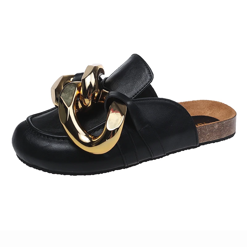 

Slippers Women Slip On Slides Fashion Metal Decoration Mules Shoes Flat Sandals Female Outdoor Slippers Flip Flop Lady Shoe Slid