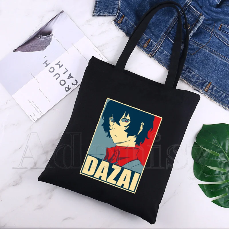 

Bungou Stray Dogs Canvas Black Shopping Tote Bag Reusable Shoulder Cloth Book Bag Gift Handbag