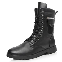 brand military boots mens chain military boots skull metal buckle lace up mens motorcycle punk boots rock 2021 large 38 45