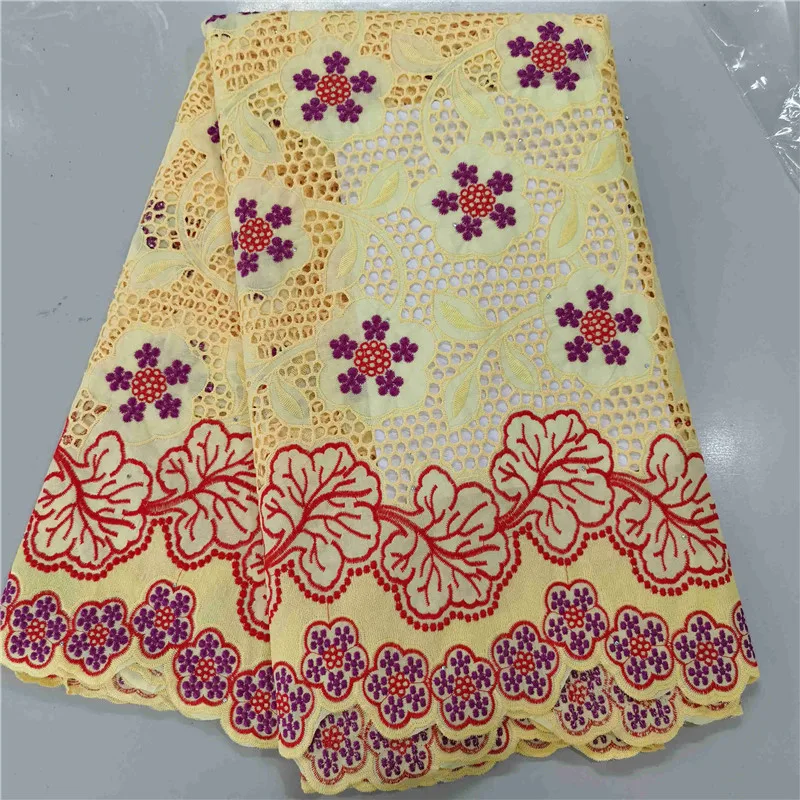 

New Arrival 100% Cotton African Lace Fabric Holes Nigerian Swiss Voile Lace In Switzerland With Stones For Dress HLC143