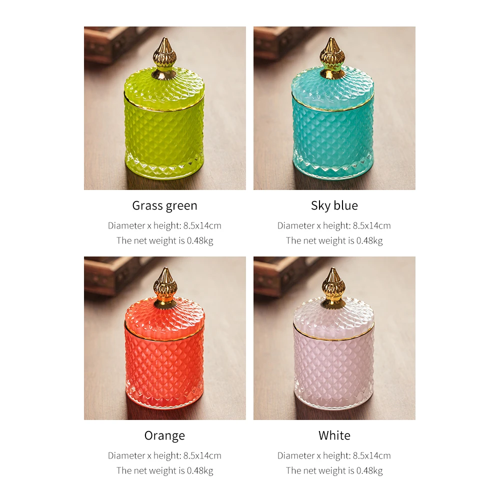 

European Diamond Candy Box Storage Jar Kitchen Storage Jar with Lid Colored Crystal Glass Storage Jar Sugar