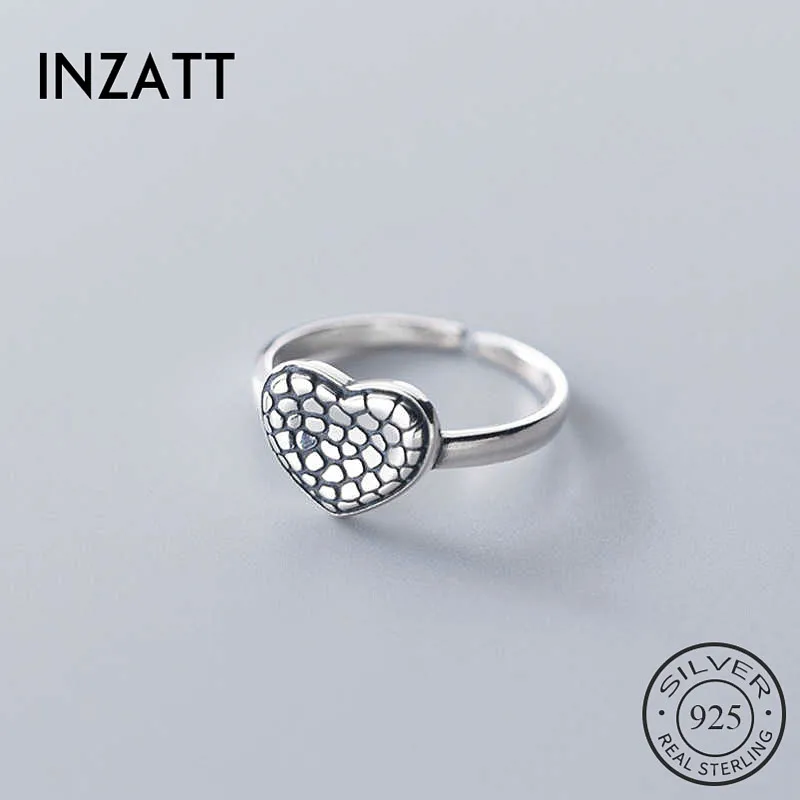 

INZATT Real 925 Sterling Thai Silver Broken Heart Adjustable Ring For Woman Party Fine Jewelry Minimalist Cute Accessories Gift
