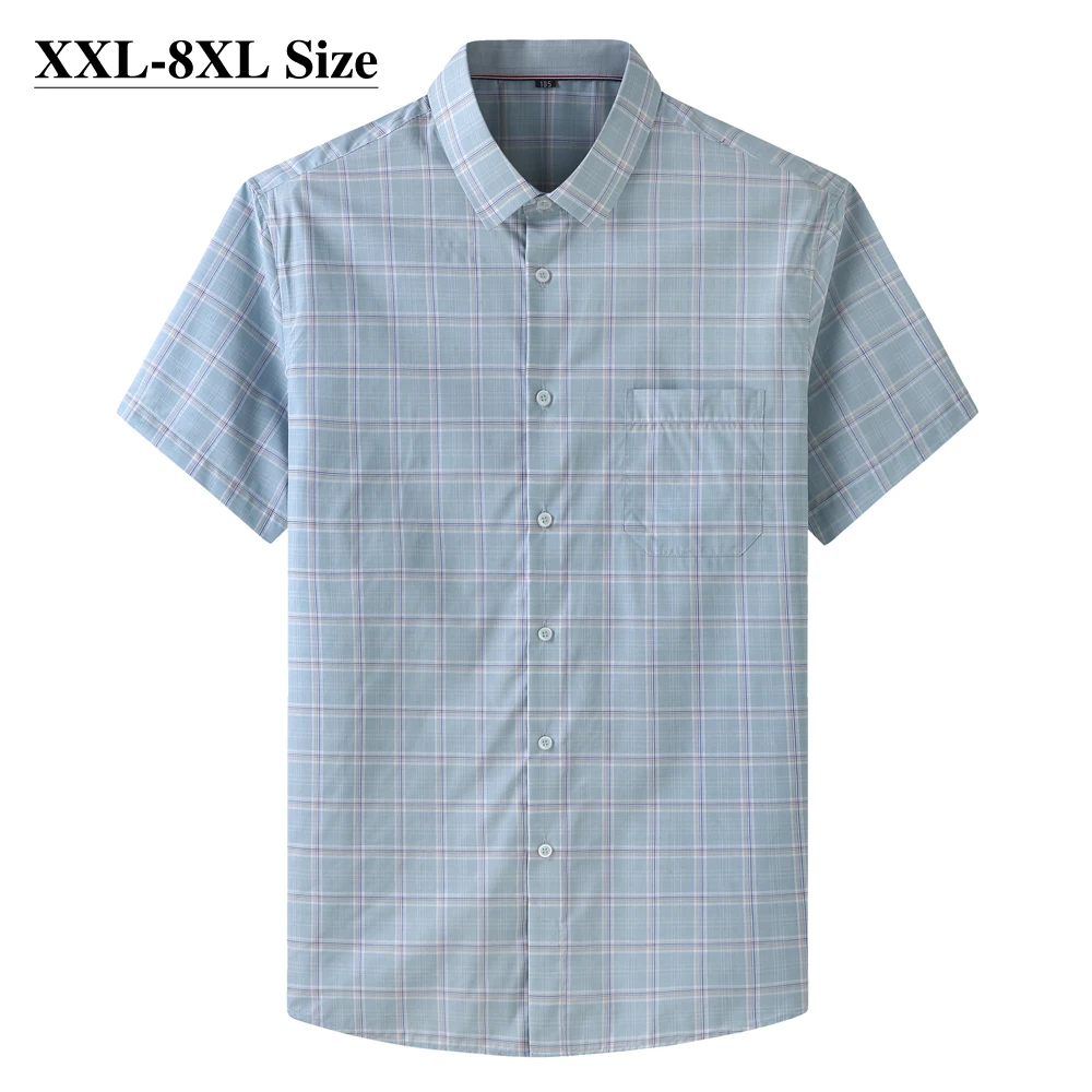 

Размера плюс 6XL 7XL 8XL Брендовые мужские рубашки летняя Свободная рубашка с короткими рукавами модная футболка в клетку, деловые, повседневны...