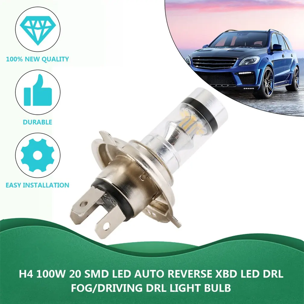 

H4 100W 12-24V Auto Car Fog Light 20 SMD LED 6000k Signal Reverse Warning Light Safety Driving Head Light Bulb Drop Shipping