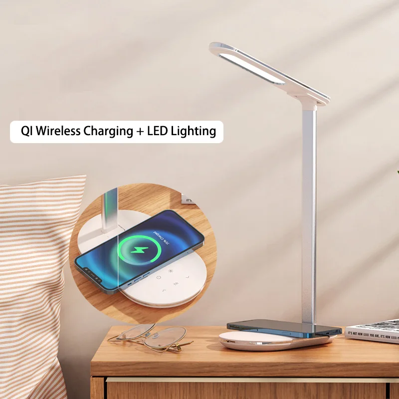 

10W Qi Fast Wireless Charger For iPhone 12 Xiaomi Samsung Huawei Folding LED Desk Lamp Foldable Charging Dock Office Work Light