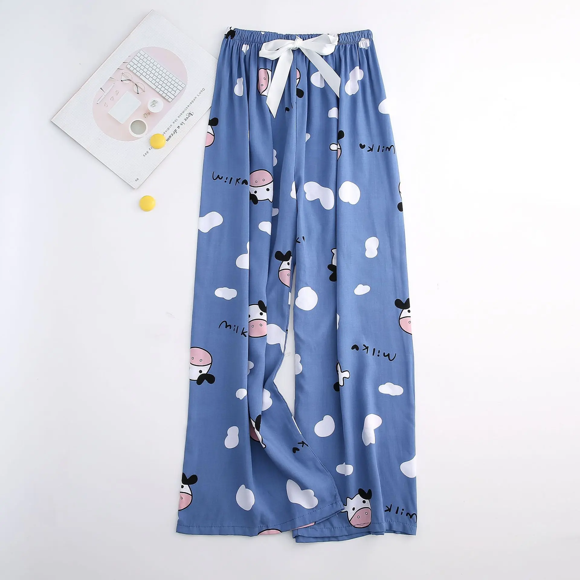 New Viscose Rayon Printing Women Pajama Bottoms Elastic Waist Ankle-Length Sleepwear Women Lounge Wear Closing Pants Nightwear