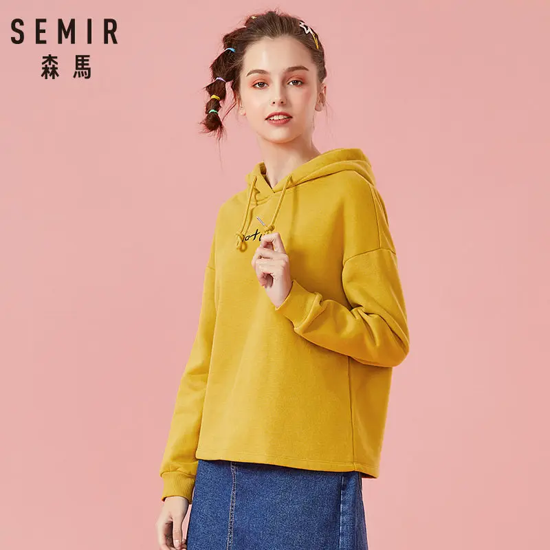 SEMIR Женская флисовая толстовка с капюшоном и принтом пуловер опущенным плечом на